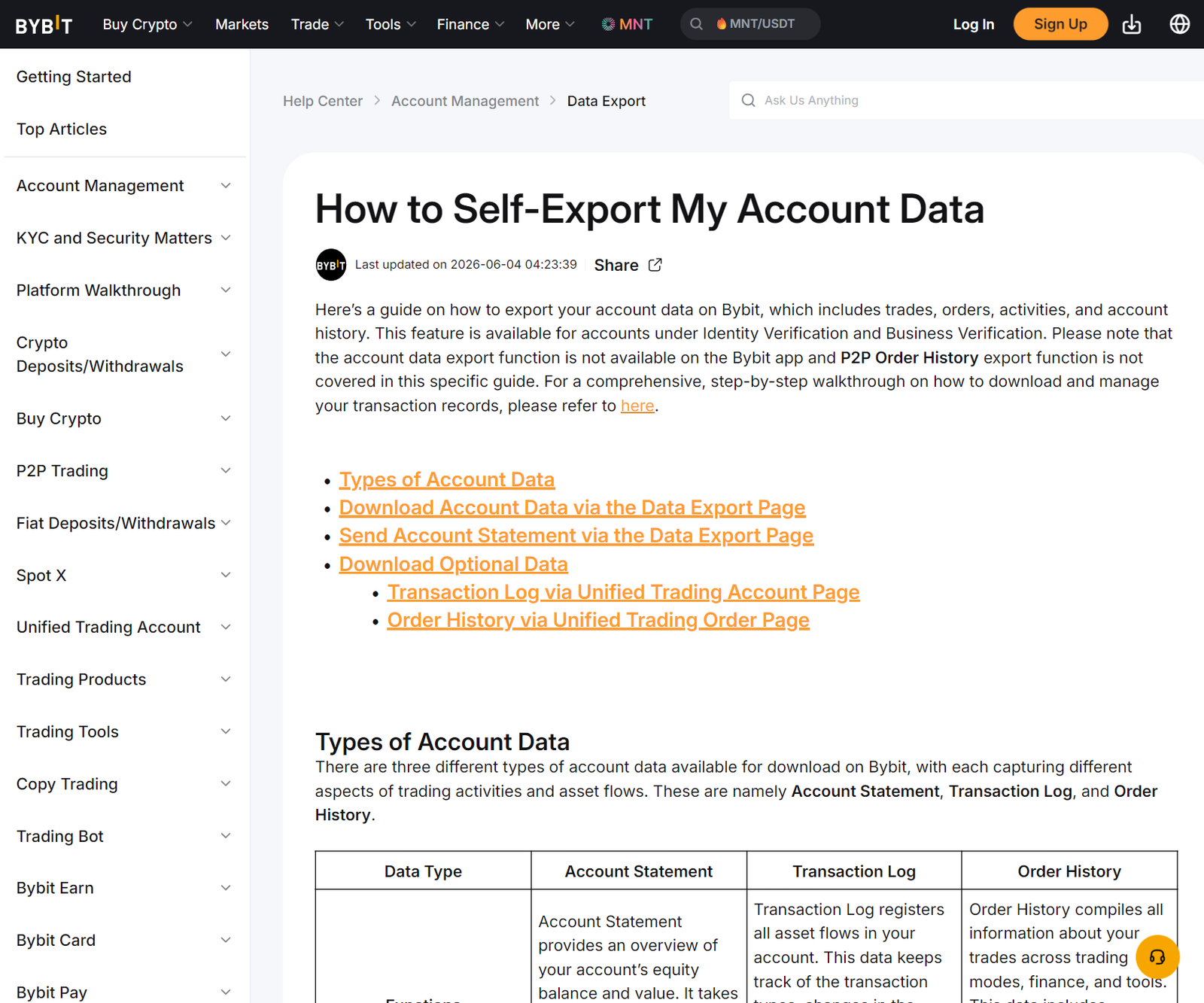 How to export from Bybit