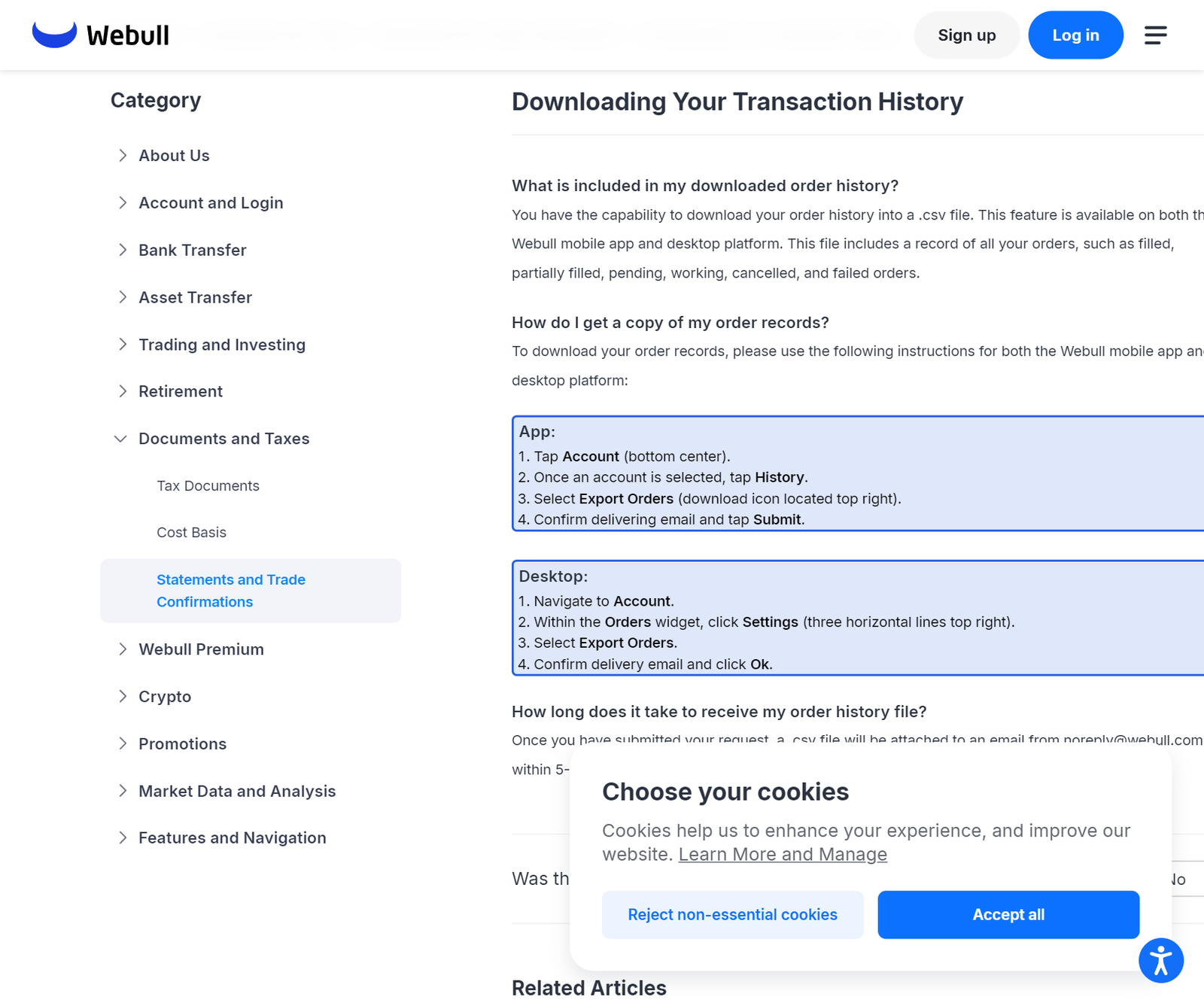 How to export from Webull