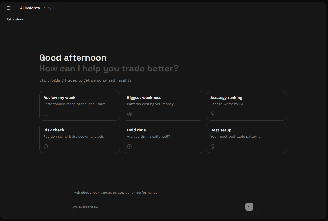 The AI Insights page with suggested questions and a prompt box
